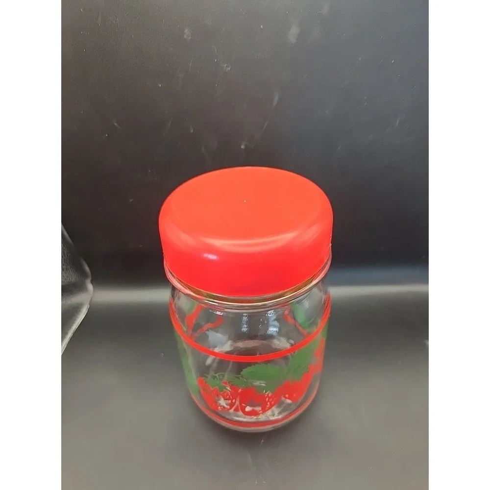 Strawberry Glass‎ Red Lid Candy Jar Canister Vintage Summer Marked CR